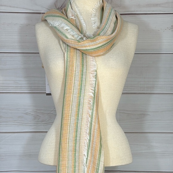NWT J. Jill Vanilla Mint Sriped Scarf Made in Italy - Picture 3 of 7